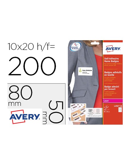 Identificativo adhesivo avery acetato de seda tamaño 80x50 mm removible laser caja de 100unidades
