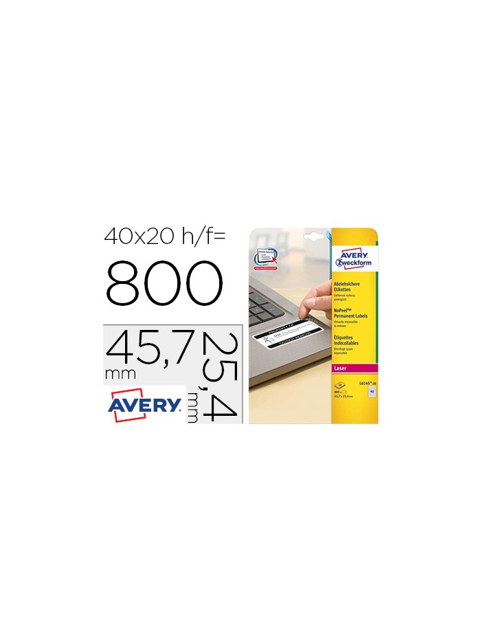 Etiqueta adhesiva resistente avery 45,7x25,4 mm permanente laser blanca caja de 800 unidades Etiqueta adhesiva resistente avery 45,7x25,4 mm permanente laser blanca caja de 800 unidades