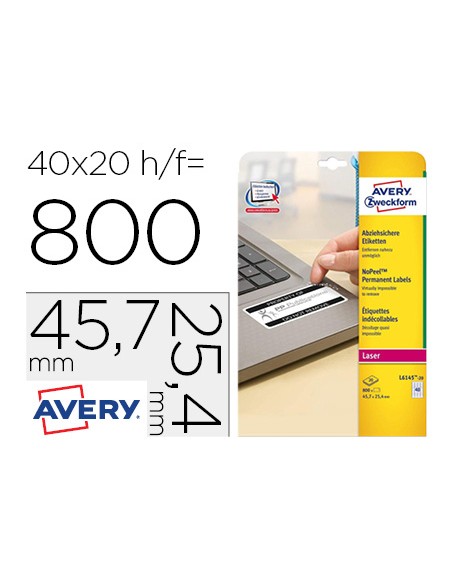 Etiqueta adhesiva resistente avery 45,7x25,4 mm permanente laser blanca caja de 800 unidades