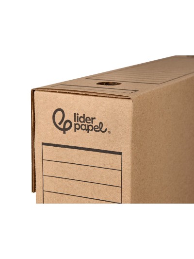 Caja archivo definitivo liderpapel din a4 carton reciclado 325g/m2 lomo 82 mm kraft 325x82x250 mm
