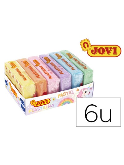 Plastilina jovi 70 tamaño pequeño caja de 6 unidades colores pastel surtidos 50g