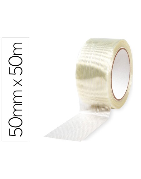 Cinta adhesiva q-connect monofilamentos transparente 50 mt x 50 mm para embalaje