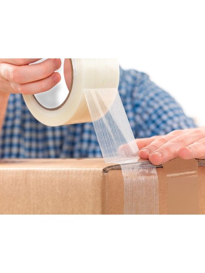 Cinta adhesiva q-connect monofilamentos transparente 50 mt x 50 mm para embalaje