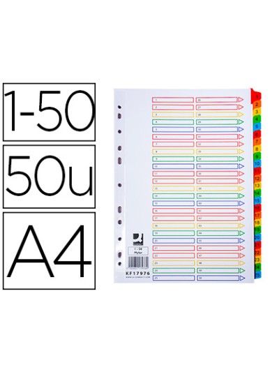 Separador numerico q-connect carton 1-50 juego de 50 separadores din a4 multitaladro
