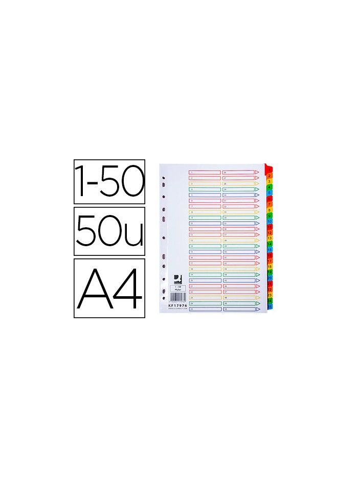 Separador numerico q-connect carton 1-50 juego de 50 separadores din a4 multitaladro Separador numerico q-connect carton 1-50 juego de 50 separadores din a4 multitaladro