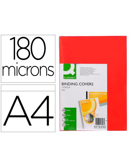 Tapa de encuadernacion q-connect pvc din a4 opaca rojo 180 micras caja de 100 unidades