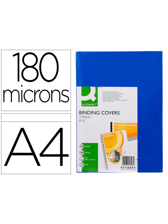 Tapa de encuadernacion q-connect pvc din a4 opaca azul 180 micras caja de 100 unidades Tapa de encuadernacion q-connect pvc din a4 opaca azul 180 micras caja de 100 unidades