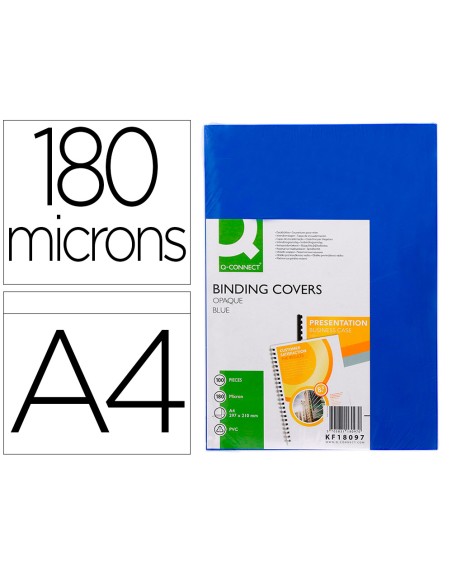 Tapa de encuadernacion q-connect pvc din a4 opaca azul 180 micras caja de 100 unidades