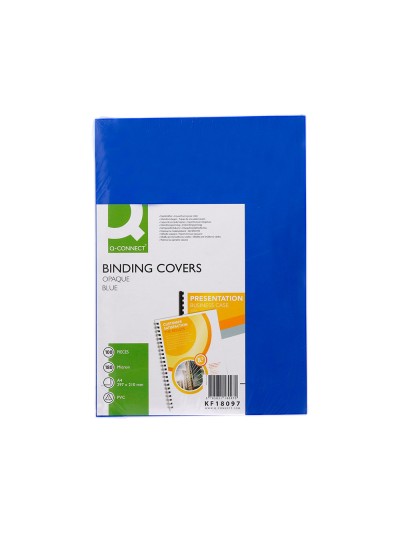 Tapa de encuadernacion q-connect pvc din a4 opaca azul 180 micras caja de 100 unidades