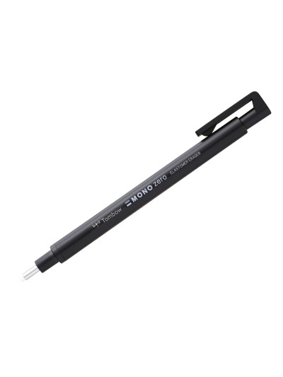 Portagomas tombow mono zero con clip goma redonda 2,3 mm diametro color azul blanco y negro