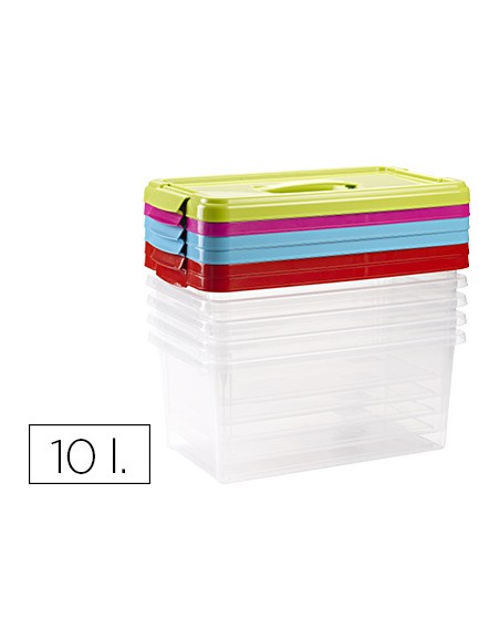 Caja multiusos plastico 10 l numero 24 tapa de color con asa 385x230x175 mm