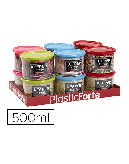 Bote multiusos plastico 500 ml con tapa de color 110x110x80 mm