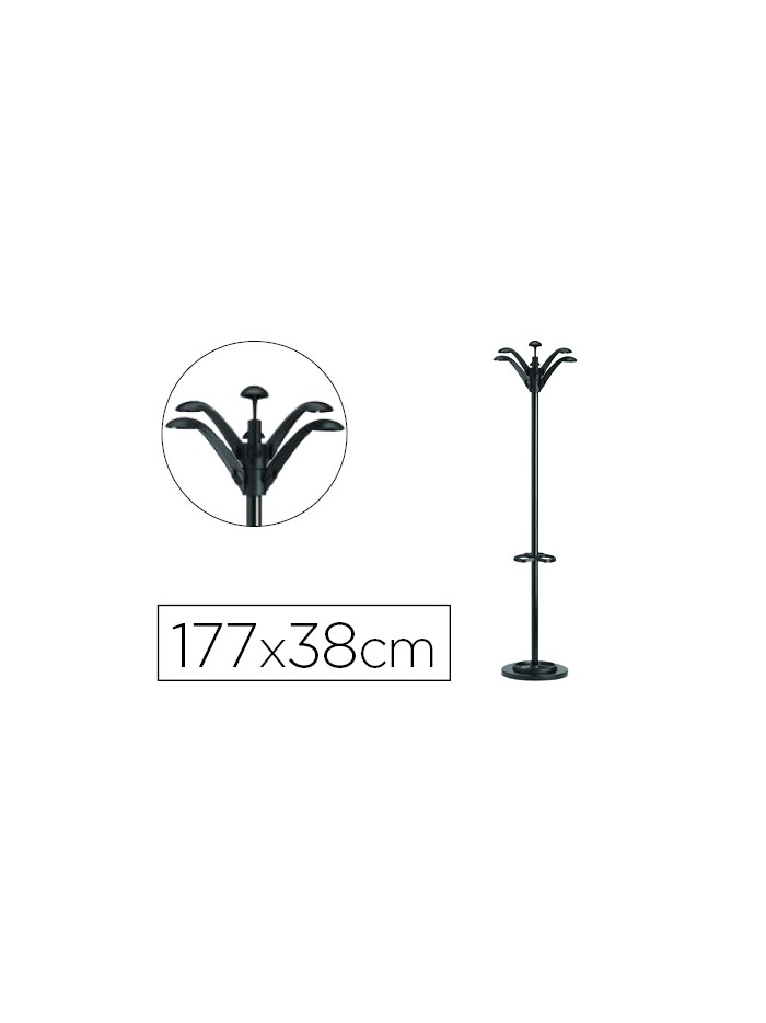 Perchero metalico unilux flora pie 6 colgadores con paraguero y bandeja goteo negro 177x38 cm Perchero metalico unilux flora pie 6 colgadores con paraguero y bandeja goteo negro 177x38 cm