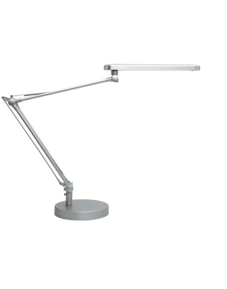 Lampara de escritorio unilux mambo led 5,6w doble brazo articulado abs y aluminio gris metalizado base 19 cm