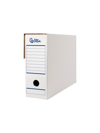 Caja archivo definitivo automatica liderpapel din a4 carton reciclado 325g/m2 lomo 100 mm blanco 360x100x255mm