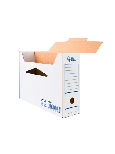 Caja archivo definitivo automatica liderpapel din a4 carton reciclado 325g/m2 lomo 100 mm blanco 360x100x255mm