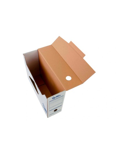 Caja archivo definitivo automatica liderpapel din a4 carton reciclado 325g/m2 lomo 100 mm blanco 360x100x255mm