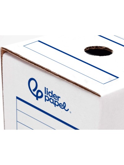 Caja archivo definitivo automatica liderpapel din a4 carton reciclado 325g/m2 lomo 100 mm blanco 360x100x255mm