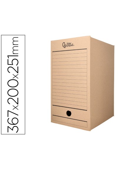 Caja archivo definitivo liderpapel folio doble ancho carton reciclado 400g/m2 lomo 200 mm kraft 367x200x251 mm