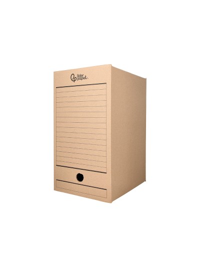 Caja archivo definitivo liderpapel folio doble ancho carton reciclado 400g/m2 lomo 200 mm kraft 367x200x251 mm
