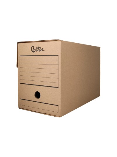 Caja archivo definitivo liderpapel folio doble ancho carton reciclado 400g/m2 lomo 200 mm kraft 367x200x251 mm