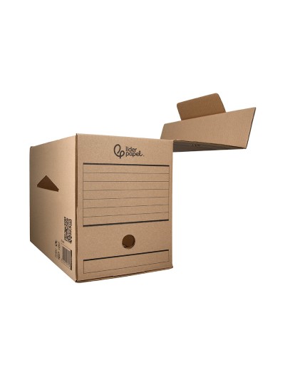 Caja archivo definitivo liderpapel folio doble ancho carton reciclado 400g/m2 lomo 200 mm kraft 367x200x251 mm