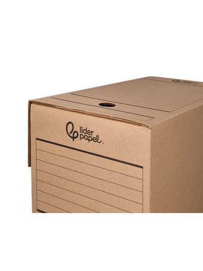 Caja archivo definitivo liderpapel folio doble ancho carton reciclado 400g/m2 lomo 200 mm kraft 367x200x251 mm