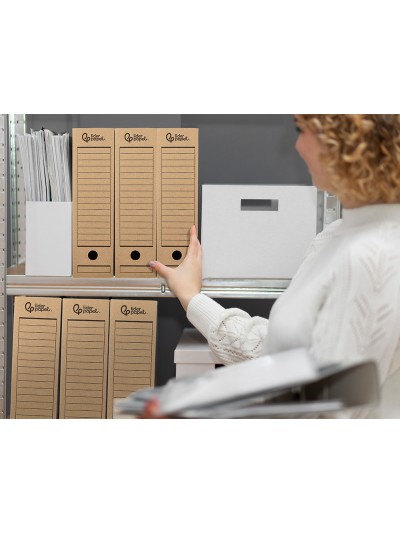 Caja archivo definitivo liderpapel folio doble ancho carton reciclado 400g/m2 lomo 200 mm kraft 367x200x251 mm