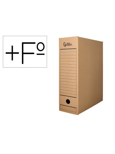 Caja archivo definitivo liderpapel folio prolongado carton reciclado 325g/m2 lomo 116 mm kraft 388x116x275 mm
