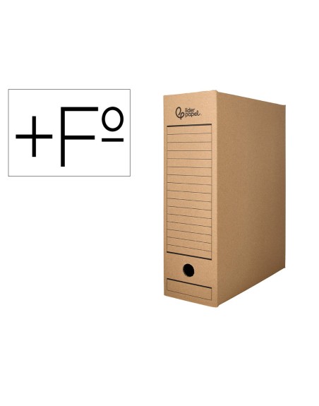 Caja archivo definitivo liderpapel folio prolongado carton reciclado 325g/m2 lomo 116 mm kraft 388x116x275 mm