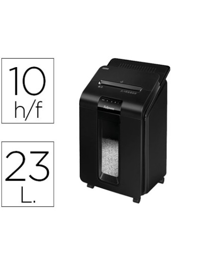 Destructora de documentos fellowes auto+100m capacidad de corte 100 hojas destruye grapas clips y tarjetas 23l