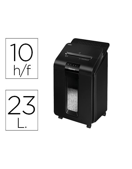 Destructora de documentos fellowes auto+100m capacidad de corte 100 hojas destruye grapas clips y tarjetas 23l