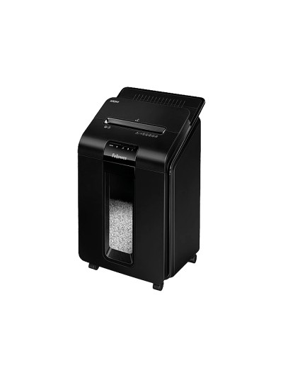 Destructora de documentos fellowes auto+100m capacidad de corte 100 hojas destruye grapas clips y tarjetas 23l