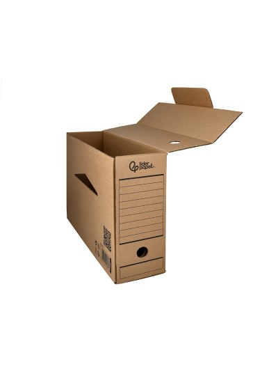 Caja archivo definitivo liderpapel folio prolongado carton reciclado 325g/m2 lomo 116 mm kraft 388x116x275 mm