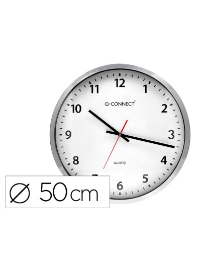 Reloj q-connect de pared plastico oficina redondo 50 cm marco cromado