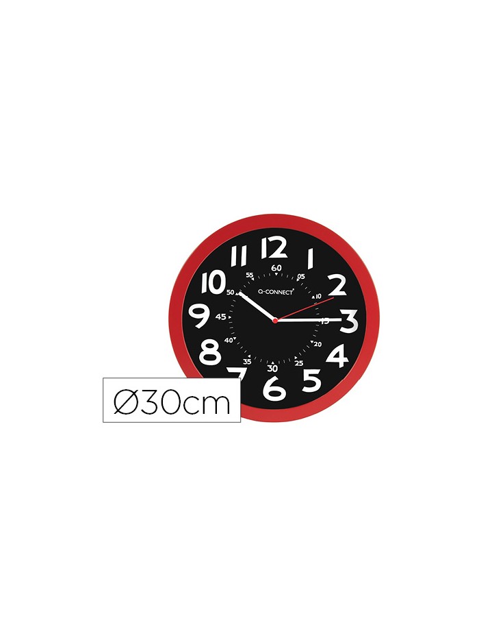 Reloj q-connect de pared plastico oficina redondo 30 cm color rojo y esfera color negro Reloj q-connect de pared plastico oficina redondo 30 cm color rojo y esfera color negro