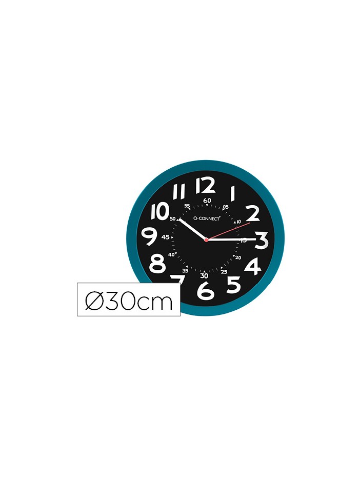 Reloj q-connect de pared plastico oficina redondo 30 cm color azul y esfera color negro Reloj q-connect de pared plastico oficina redondo 30 cm color azul y esfera color negro