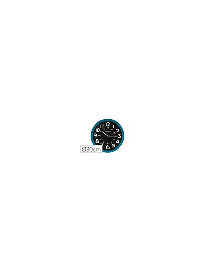 Reloj q-connect de pared plastico oficina redondo 30 cm color azul y esfera color negro
