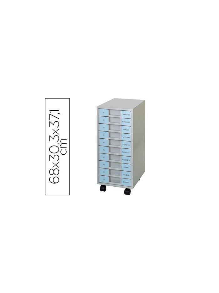 Archivador metalico clen 10 bandejas plastico de 5,5 cm de altura con ruedas color gris claro 680x303x371 mm Archivador metalico clen 10 bandejas plastico de 5,5 cm de altura con ruedas color gris claro 680x303x371 mm