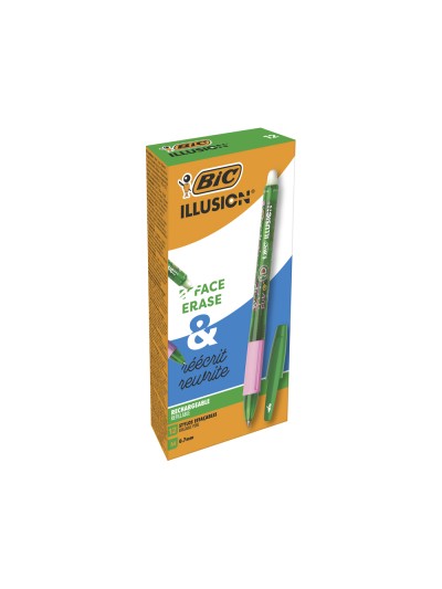 Boligrafo bic gelocity illusion borrable verde punta de 0,7 mm