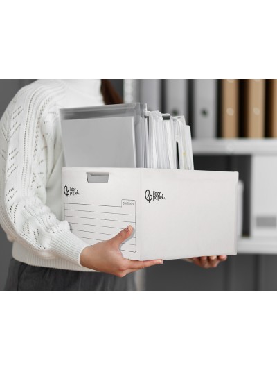 Cajon contenedor liderpapel carton automatico para 3 cajasarchivo definitivo folio / 4 archivadores a-z 387x333x260mm