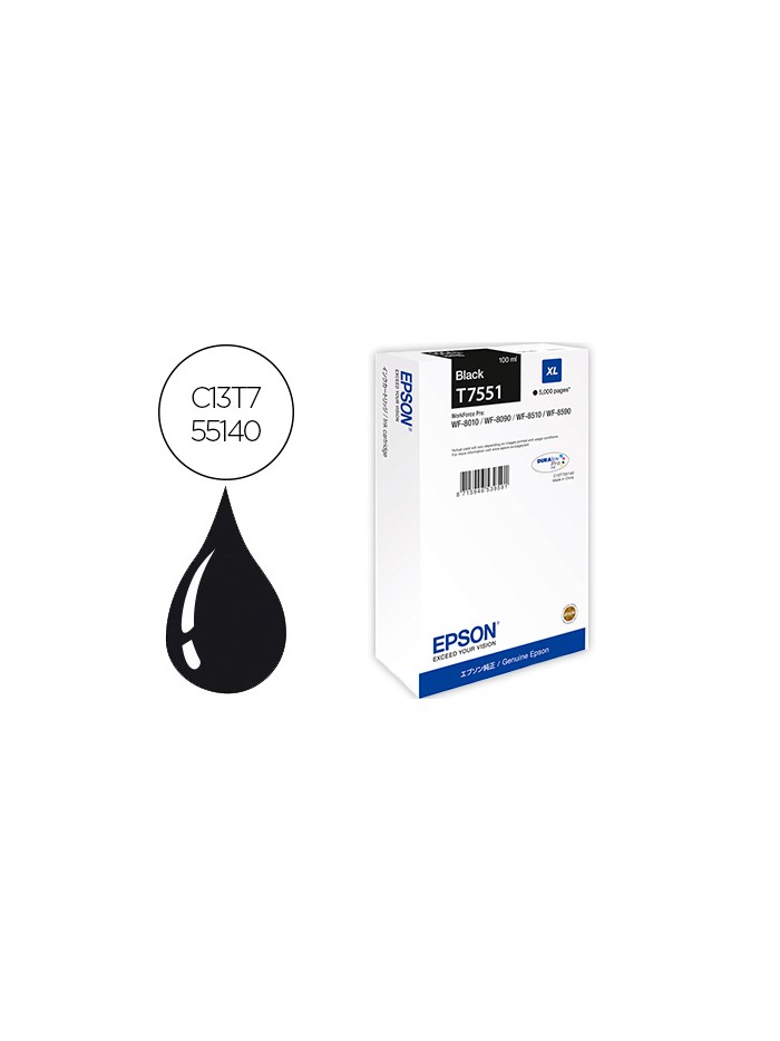 Ink-jet epson t551 workforce pro wf-8010 / wf-8090 / wf-8090 d3twc / wf-8510 / wf-8590 / wf-8590 negro 5.000 Ink-jet epson t551 workforce pro wf-8010 / wf-8090 / wf-8090 d3twc / wf-8510 / wf-8590 / wf-8590 negro 5.000
