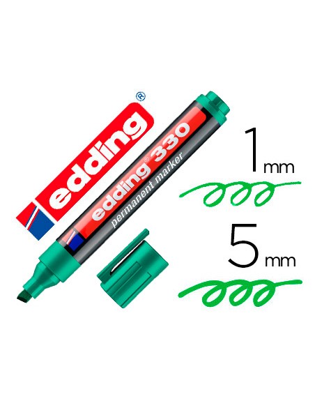 Rotulador edding marcador permanente 330 verde punta biselada 1-5 mm recargable