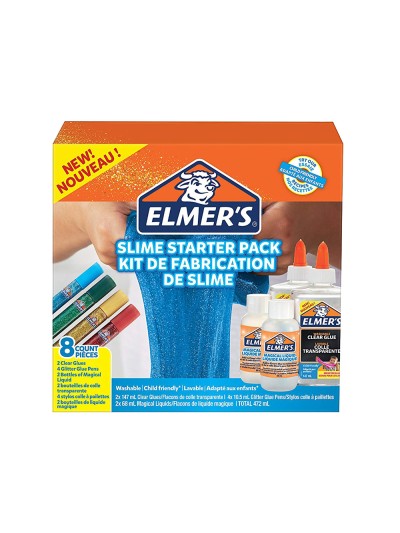 Kit elmers fabricacion slime con 2 botes cola transparente + 2 botes liquido magico + 4 botes purpurina colores
