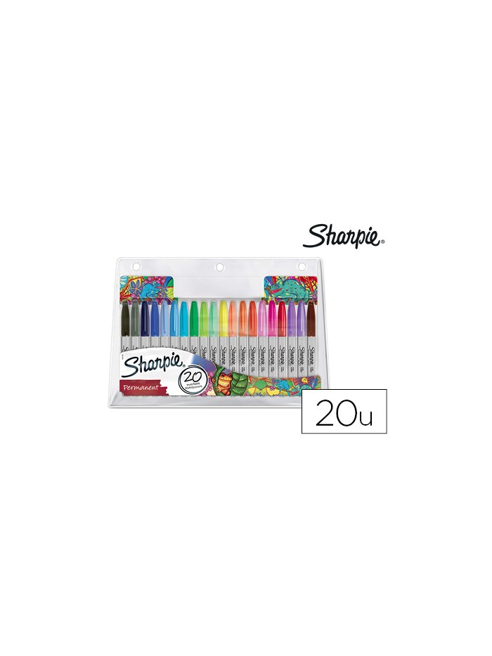 Rotulador sharpie permanente punta fina blister de 20 unidades colores surtidos Rotulador sharpie permanente punta fina blister de 20 unidades colores surtidos