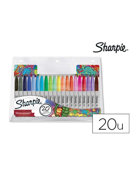 Rotulador sharpie permanente punta fina blister de 20 unidades colores surtidos