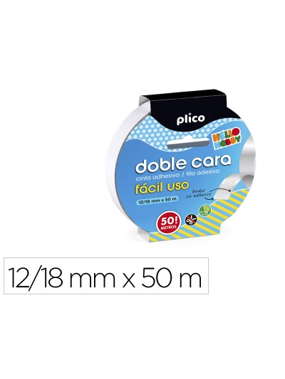 Cinta adhesiva plico doble cara facil uso 50 mt x 12/18 mm