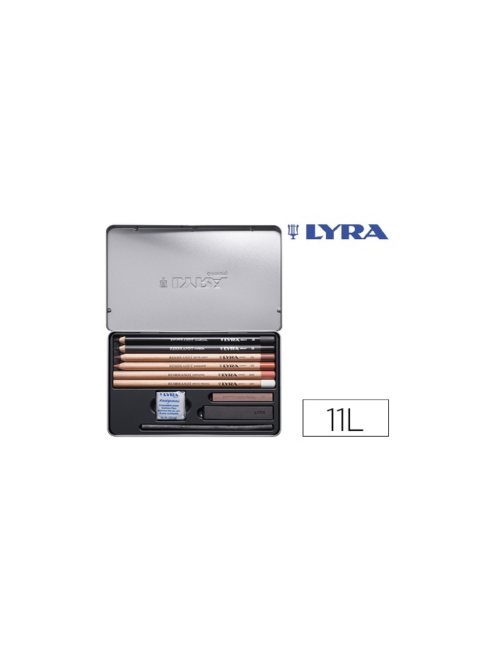 Lapices lyra rembrandt monocromo con accesorios para esbozos caja metalica de 11 unidades Lapices lyra rembrandt monocromo con accesorios para esbozos caja metalica de 11 unidades