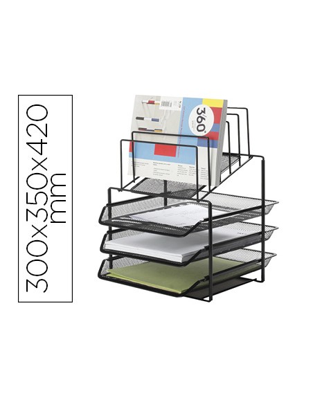 Bandeja clasificadora sobres q-connect kf17296 metalica rejilla negra 3 bandejas 300x350x420 mm