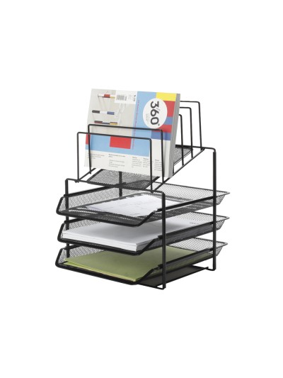 Bandeja clasificadora sobres q-connect kf17296 metalica rejilla negra 3 bandejas 300x350x420 mm